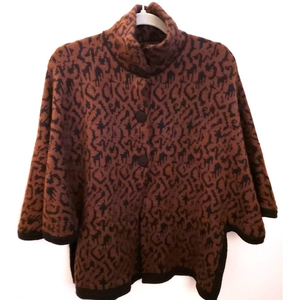 Unbranded Black and Brown Printed Knit Capelet Sweater One Size GUC